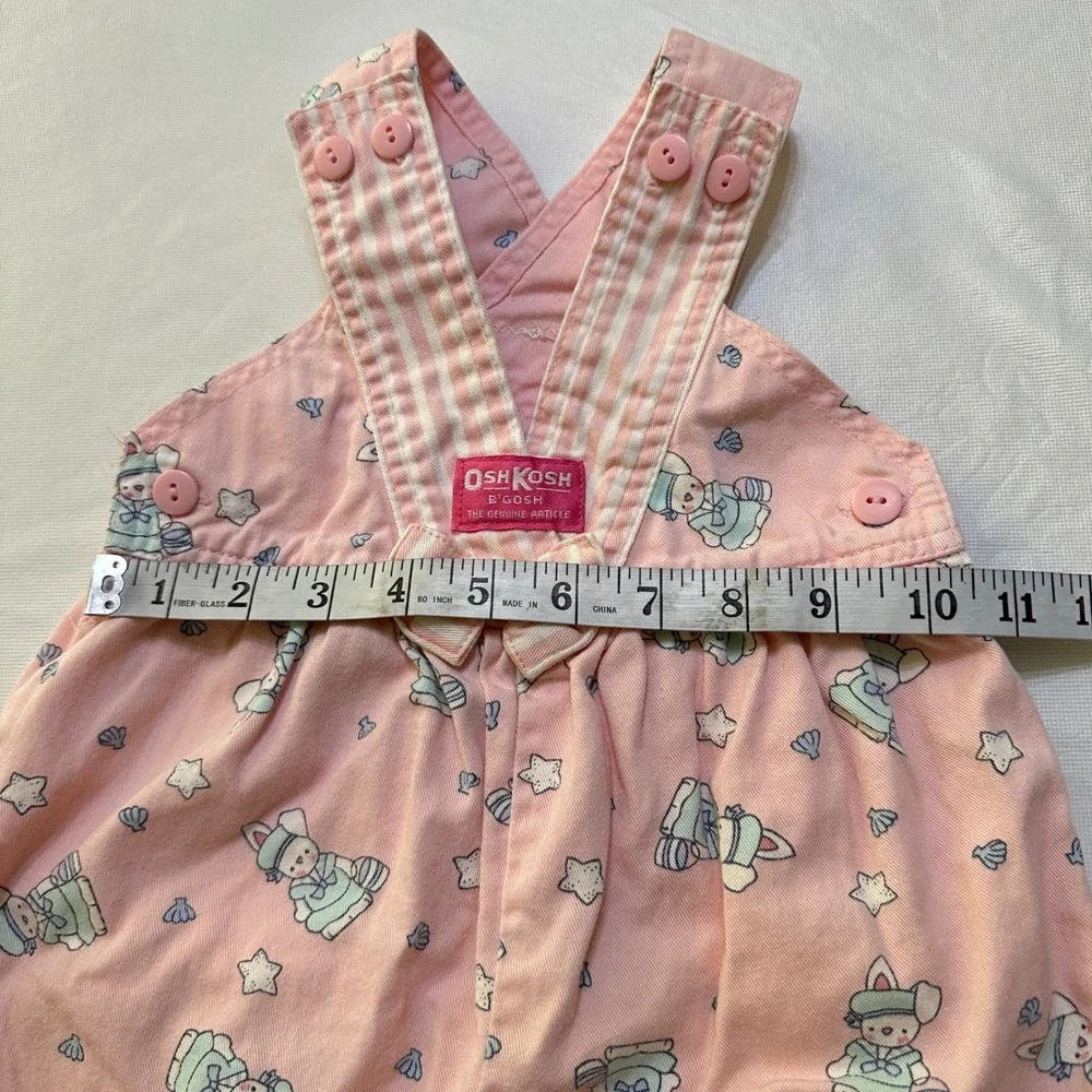 Vintage‎ OshKosh B'Gosh Vestbak Pink Bunny Sailor Romper 18M Overalls Bubble USA